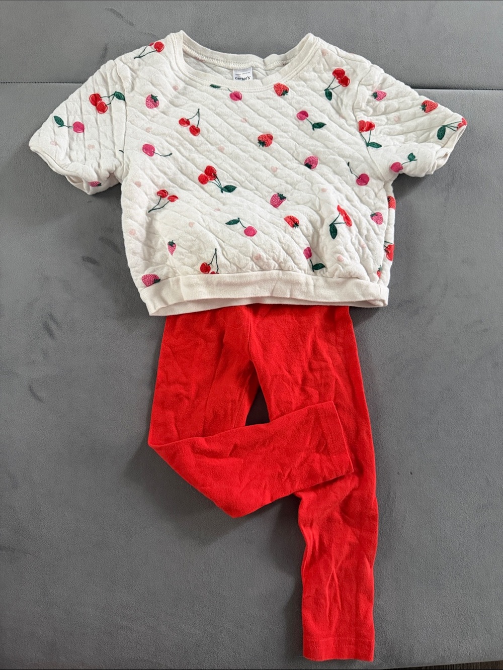 Carter's White Cherry Print Quilted Top with Red Leggings Set